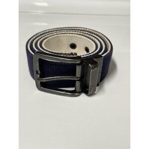 American Eagle Web Canvas Mens Belt Reversible Metal Buckle Blue White Logo